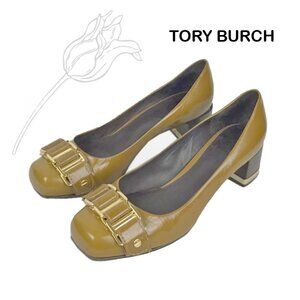 Tory Burch Martha Chain Link Block Heel Pump Patent Leather Heels